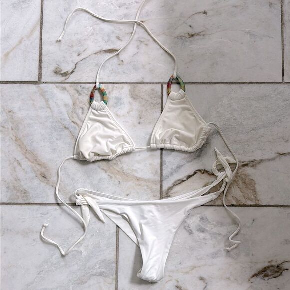 White Bikini Set with Colorful Accents - Picture 2 of 4